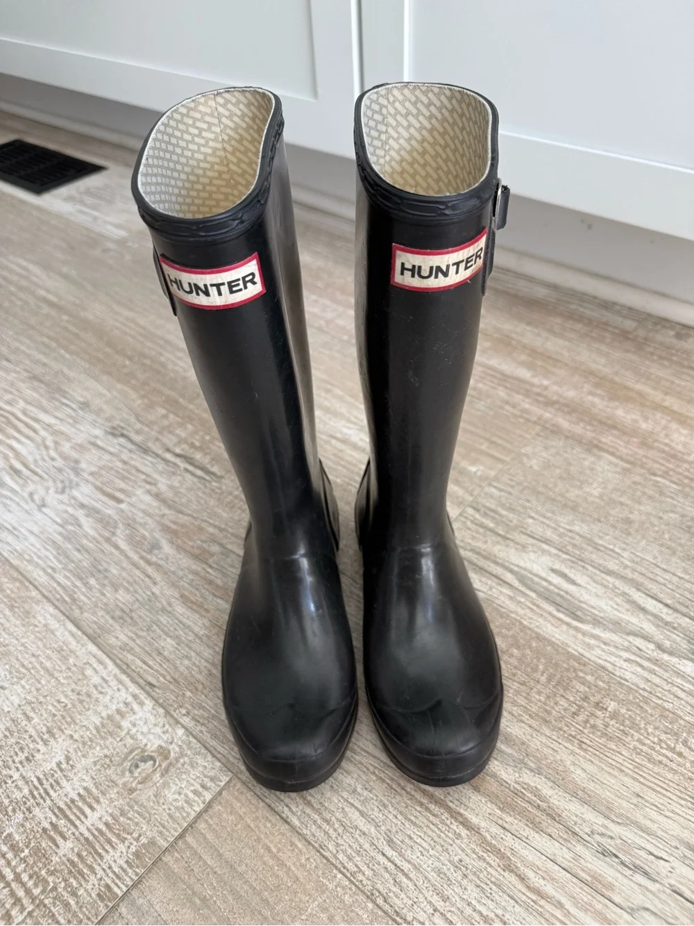 Hunter Black Tall Rubber Rain Boots with Side Buckle